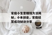 家庭小生意赚钱方法揭秘，小本创业，家庭经营成功秘诀分享