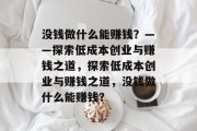 没钱做什么能赚钱？——探索低成本创业与赚钱之道，探索低成本创业与赚钱之道，没钱做什么能赚钱？
