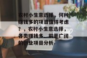 农村小生意选择,何种赚钱多的项目值得考虑?,农村小生意选择,各类赚钱多、前景广阔的创业项目分析 农村小生意选择,何种赚钱多的项目值得考虑?,农村小生意选择,各类赚钱多、前景广阔的创业项目分析