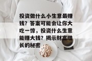 投资做什么小生意最赚钱？答案可能会让你大吃一惊，投资什么生意能赚大钱？揭示财富增长的秘密