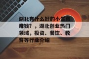 湖北有什么好的小生意赚钱？，湖北创业热门领域，投资、餐饮、教育等行业介绍