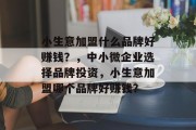 小生意加盟什么品牌好赚钱？，中小微企业选择品牌投资，小生意加盟哪个品牌好赚钱？