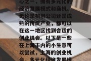 上海作为中国的经济中心之一，拥有多元化的经济发展模式和商机。无论是初创公司还是成熟的传统产业，都可以在这一地区找到合适的创业机会。以下是一些在上海市内的小生意可以尝试，上海的创业机会，多元化经济发展模式及小生意推荐