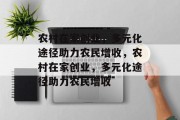 农村在家创业，多元化途径助力农民增收，农村在家创业，多元化途径助力农民增收