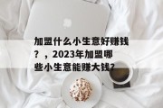 加盟什么小生意好赚钱？，2023年加盟哪些小生意能赚大钱？