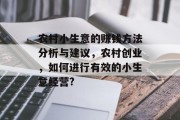 农村小生意的赚钱方法分析与建议，农村创业，如何进行有效的小生意经营?