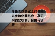 寻找真正意义上的无拘无束的创业机会，真正的创业机会，自由与创新