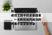如何进行小生意创业，成功之路中的必备因素，一文教你如何成功的开展小型企业创业