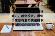 学做什么小生意赚钱快呢？，创业投资，哪些小生意有潜力快速赚取利润
