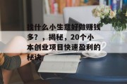 找什么小生意好做赚钱多？，揭秘，20个小本创业项目快速盈利的秘诀