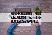 福建小生意赚钱，福建创业新思路，从一个小生意做起的盈利模式