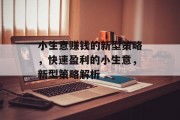 小生意赚钱的新型策略，快速盈利的小生意，新型策略解析