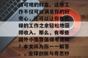 在国外进行一些稀奇古怪的小生意可以赚取相当可观的财富。这些工作不仅可以满足你的好奇心，还可以让你在忙碌的工作之余轻松地获得收入。那么，有哪些国外小生意值得考虑呢？本文将为你一一解答。，全球创新与奇思妙想，国外小生意的财富之源