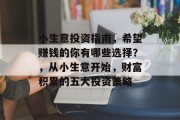 小生意投资指南，希望赚钱的你有哪些选择？，从小生意开始，财富积累的五大投资策略