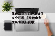 促进绿色电力环境价值充分还原 《绿色电力交易专章》发布