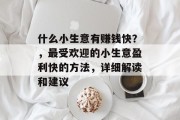 什么小生意有赚钱快？，最受欢迎的小生意盈利快的方法，详细解读和建议