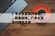 广丰小生意如何赚钱？，致富秘诀，广丰小生意的赚钱之道