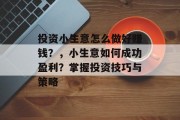 投资小生意怎么做好赚钱？，小生意如何成功盈利？掌握投资技巧与策略