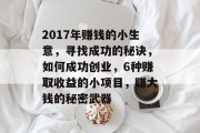 2017年赚钱的小生意，寻找成功的秘诀，如何成功创业，6种赚取收益的小项目，赚大钱的秘密武器