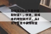 如何从2元小生意中赚取财富？，快速、低成本的理财新方式，从2元小生意中获得财富