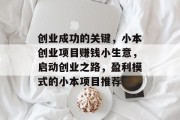 创业成功的关键，小本创业项目赚钱小生意，启动创业之路，盈利模式的小本项目推荐