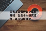 探索金昌做什么小生意赚钱，金昌十大投资选择，让你轻松创业