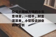 投资小而赚大钱的小生意项目，一招手，财富滚滚来，小型投资创业商机分析