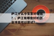 庐江什么小生意好赚钱？，庐江有哪些好的创业项目可以尝试？