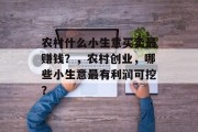 农村什么小生意买卖最赚钱？，农村创业，哪些小生意最有利润可挖？