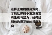 选择正确的投资方向，才能让你的小生意更富有生机与活力，如何找到和选择正确的投资方向