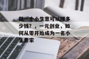 做一个小生意可以赚多少钱？，一元创业，如何从零开始成为一名小生意家