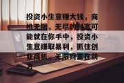 投资小生意赚大钱，商机无限，无尽的财富可能就在你手中，投资小生意赚取暴利，抓住创业商机，无限财富在前方