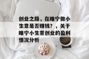 创业之路，在睢宁做小生意是否赚钱？，关于睢宁小生意创业的盈利情况分析