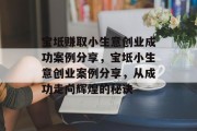 宝坻赚取小生意创业成功案例分享，宝坻小生意创业案例分享，从成功走向辉煌的秘诀