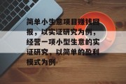简单小生意项目赚钱回报，以实证研究为例，经营一项小型生意的实证研究，以简单的盈利模式为例
