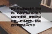 现在可以做的小生意赚钱？选择合适的投资方向至关重要，把握投资时机，以小博大，投资创业的要点与方法