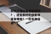 农村干啥小生意能赚钱？，适合农村的创业项目有哪些？一份实用指南