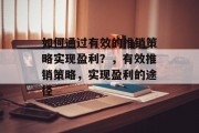 如何通过有效的推销策略实现盈利？，有效推销策略，实现盈利的途径