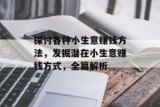 探讨各种小生意赚钱方法，发掘潜在小生意赚钱方式，全篇解析