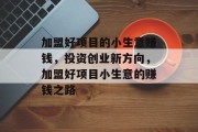加盟好项目的小生意赚钱，投资创业新方向，加盟好项目小生意的赚钱之路