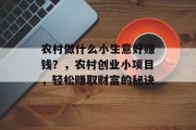 农村做什么小生意好赚钱？，农村创业小项目，轻松赚取财富的秘诀
